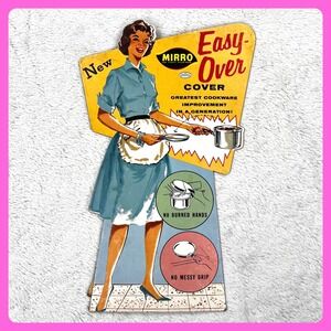 1950s Kitchen Mirro Vintage 17" Cardboard Advertising Sign Easel Back Standee